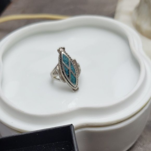 Antique SouthWest Crush Turquoise Inlaid Zuni - Picture 4 of 9